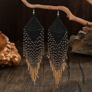Art Deco Style Beaded Earrings - Handmade of Seed Glass Beads -Dangling Earrings